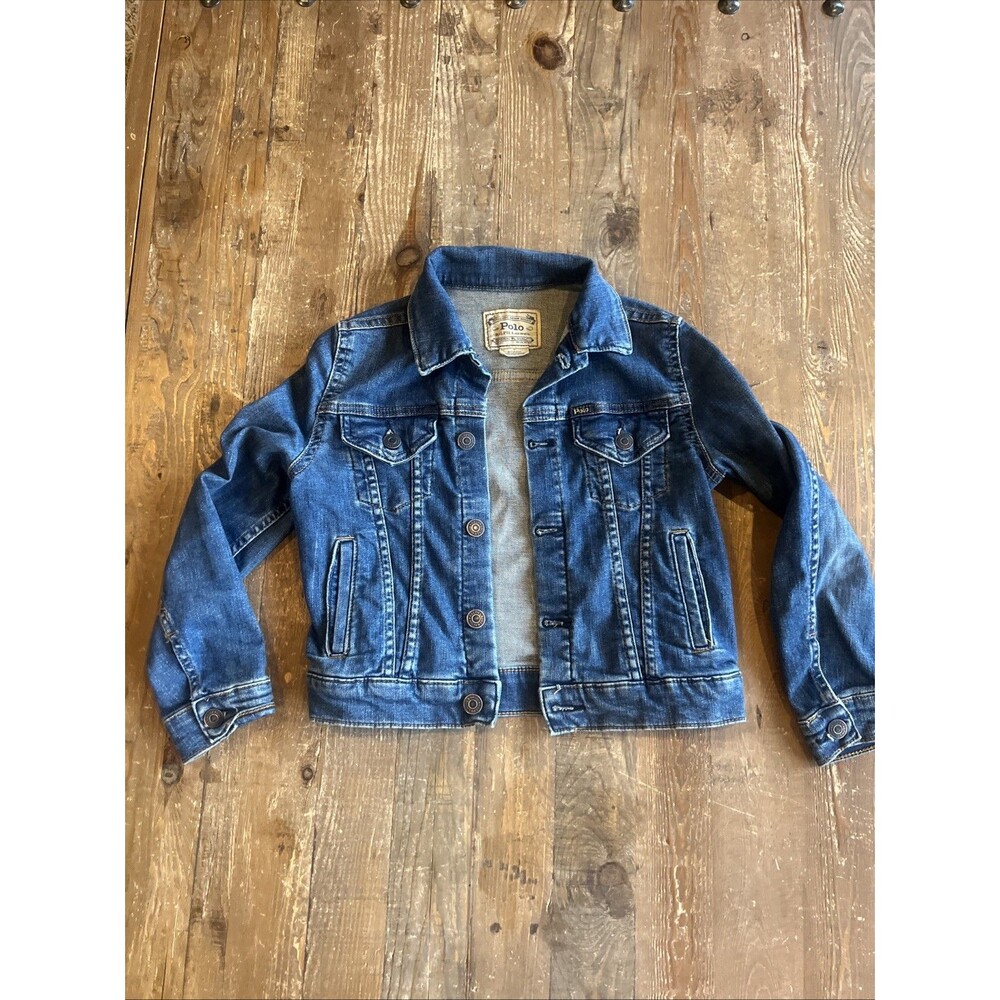 Polo Ralph Lauren Kids Denim Jacket Blue Medium Wash Distressed Trucker Size 7